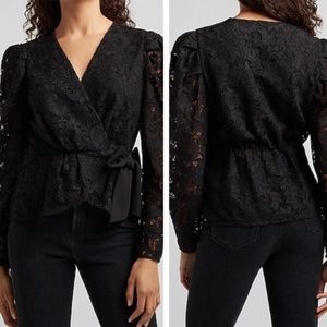 NWT Express Lace Wrap Front Bow Top Black Medium